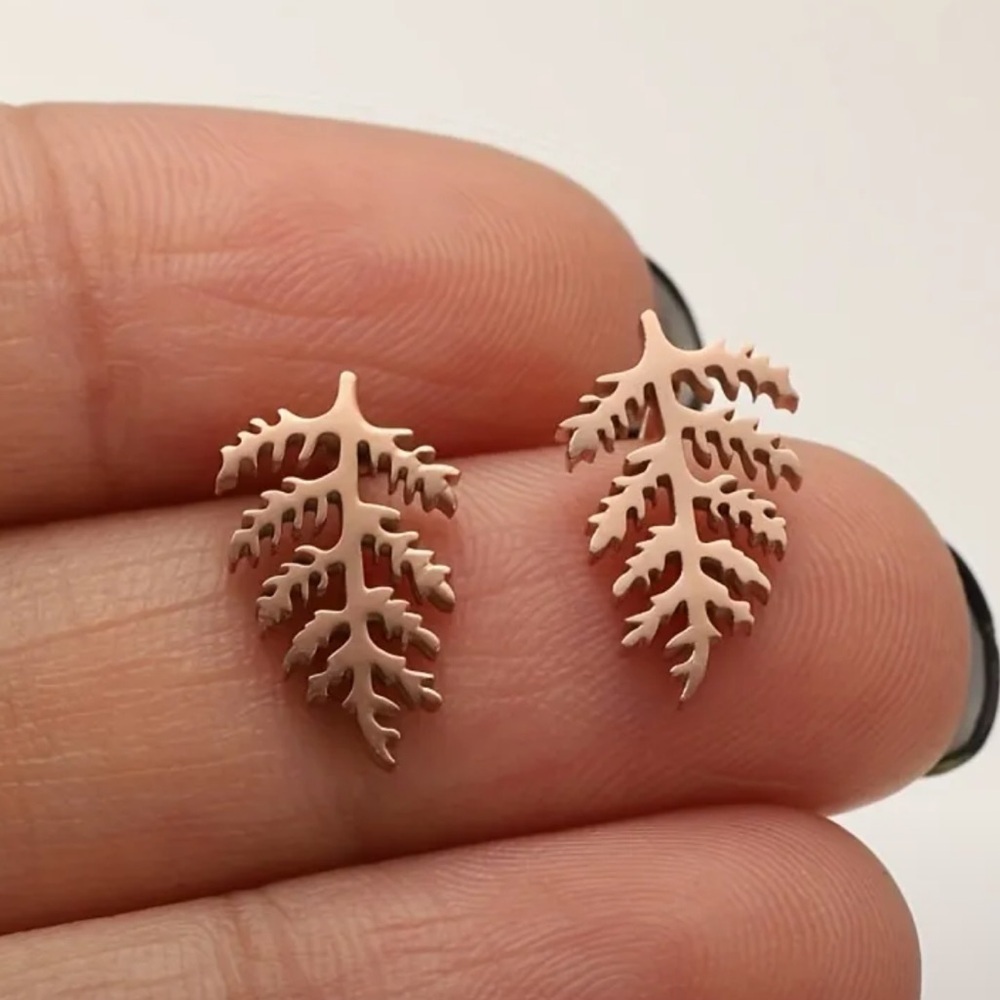 Rose Gold Pine Leaf Earrings stainless steel